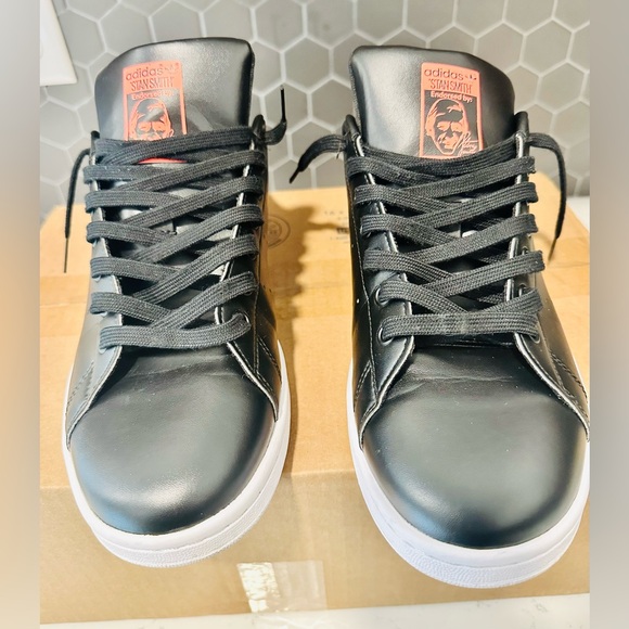 Adidas Men's Stans Smith Black and Orange Sneakers. - Picture 3 of 6